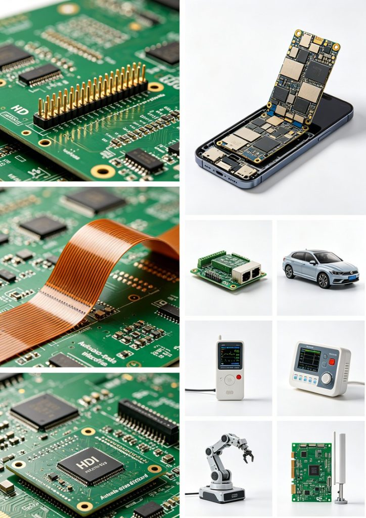 Collage de productos y casos de aplicación de PCB